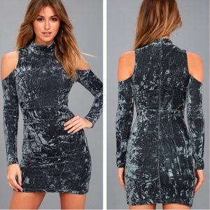 Lulus A Little Crush Velvet Cold Shoulder Long Sleeve Dress